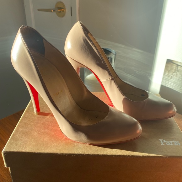 Christian Louboutin Shoes - Christian Louboutin Nude Pink Leather Pumps with Iconic Red Soles
